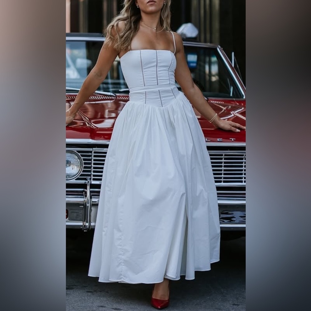 Elegant White Spaghetti Strap Dress House of CB